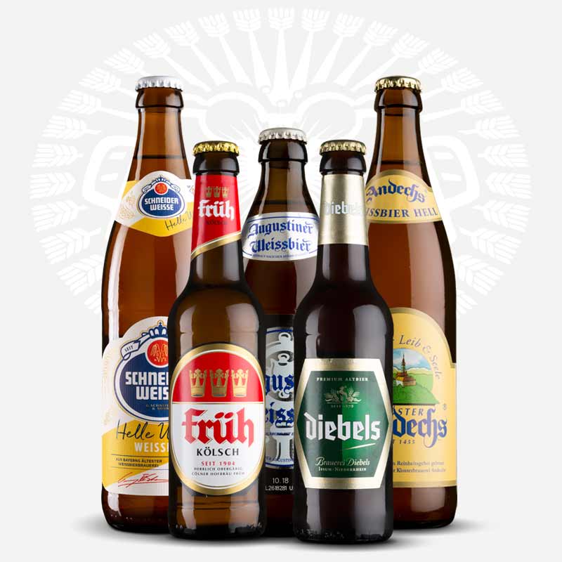 Cervezas ale alemanas en Fassbiere: Weizen, Weissbier, Alt, Kolsch. Cervezas de importación Schneider Weisse, Diebels Altbier, Fruh Kolsch, Augustiner Weissbier, Kloster Andechs Weissbier Hell…