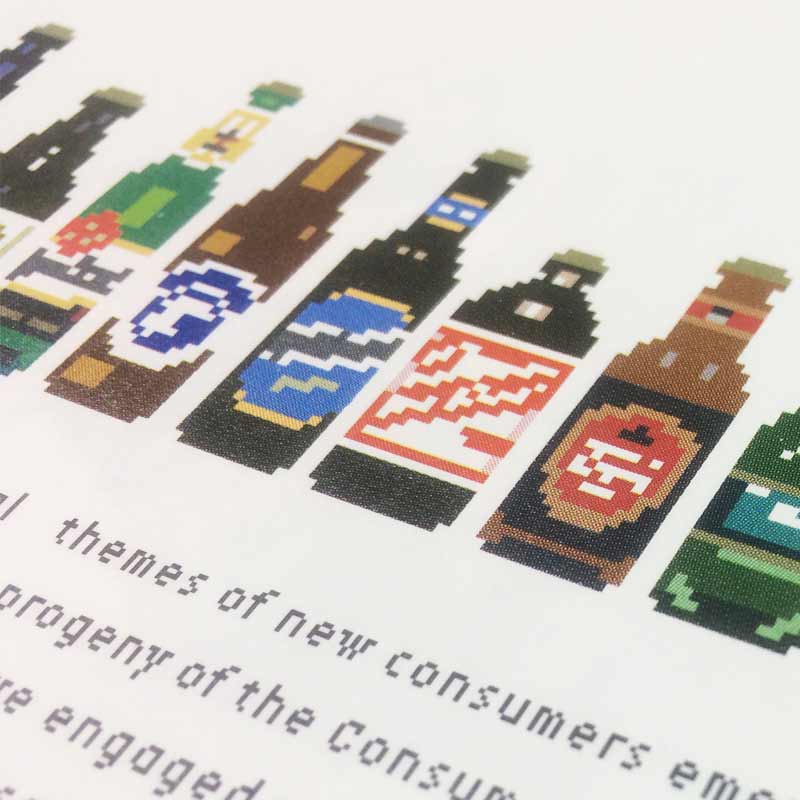 Ilustración de botellas de cerveza en píxeles de Fake ID