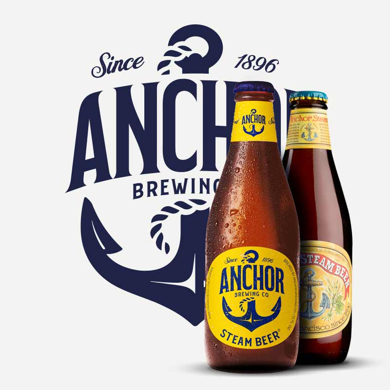 Cervezas de Anchor Brewing: Anchor Steam Beer, Anchor Porter, Anchor Tropical Hazy IPA, Anchor California Lager, Anchor West Coast IPA, Anchor Liberty Ale en Fassbiere.