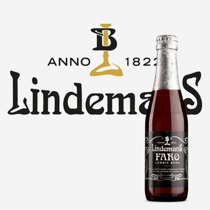 Marcas cerveceras lambic y afrutadas en Fassbiere, importación de cervezas Lindemans: Gueuze, Faro, Kriek, Framboise, Peche, Apple.