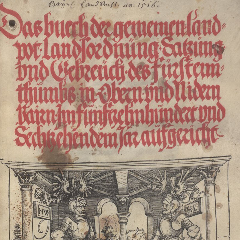 Título en el libro de 1516 “La ordenanza de tierras, cláusula y hábito del principado de la Alta y Baja Baviera”, de la Biblioteca Estatal de Baviera