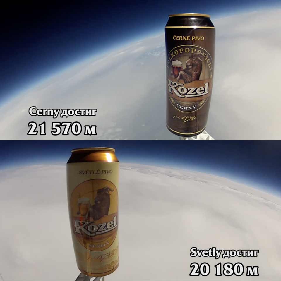 En 2012 dos latas de la cervecera checa Velkopopovický Kozel son lanzadas desde Rusia hasta la estratosfera.